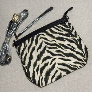 NEW Crossbody Bag-Slouchy ZipTop-Gold Toned Hardware-Olive/Black Zebra Print
